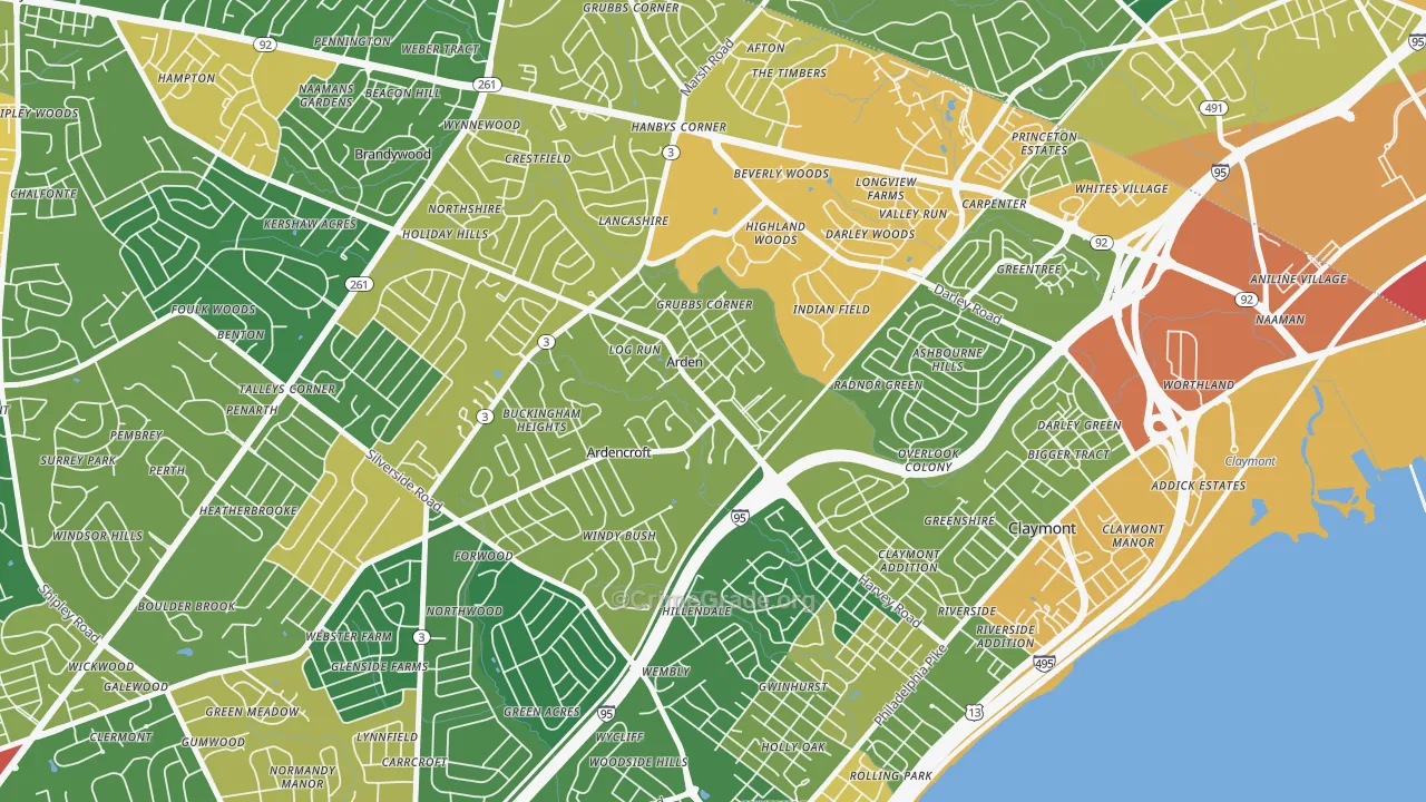 Ardentown, DE Map of Burglary Rates