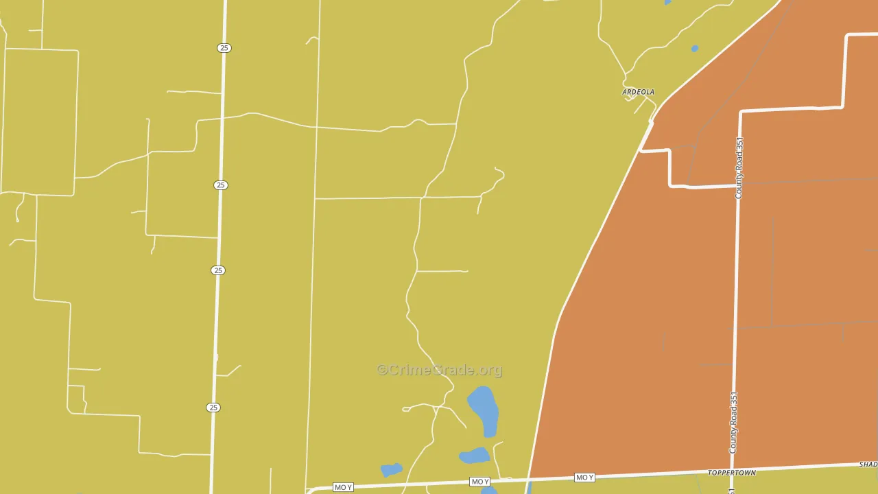 Ardeola, MO Map of Burglary Rates