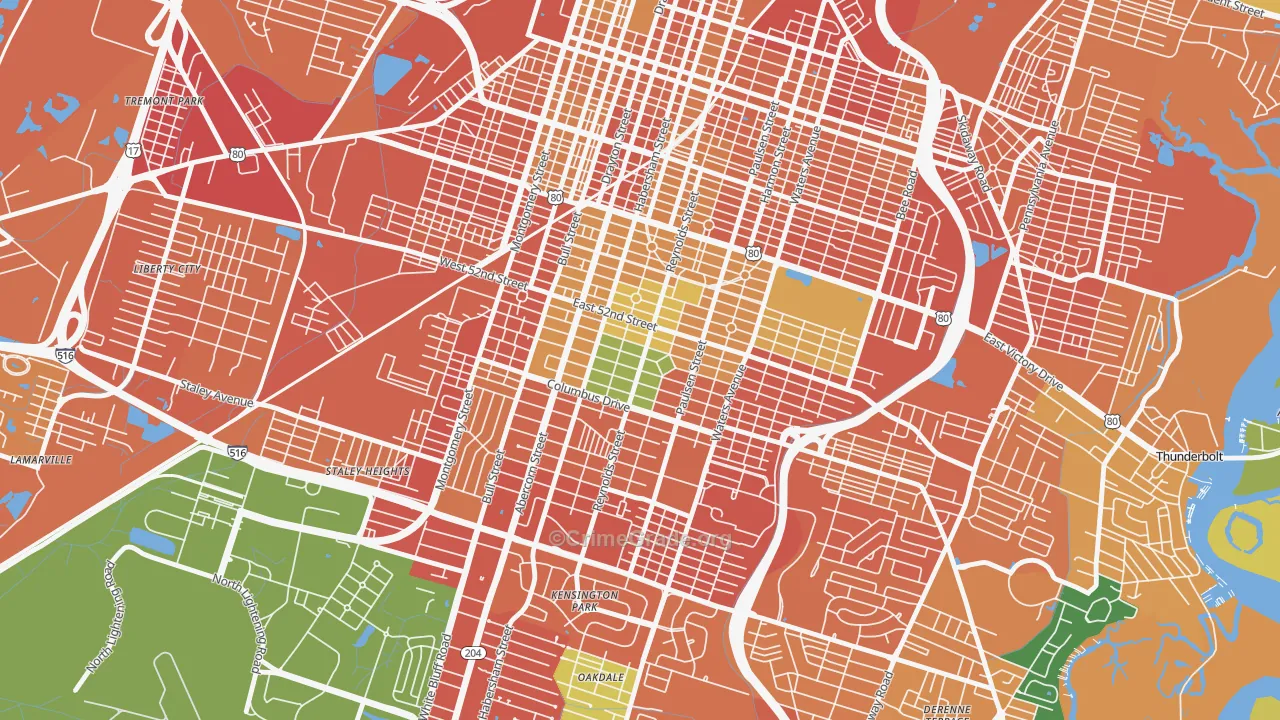 Ardmore-Gould Estates-Olin Heights, Savannah, GA Map of Burglary Rates