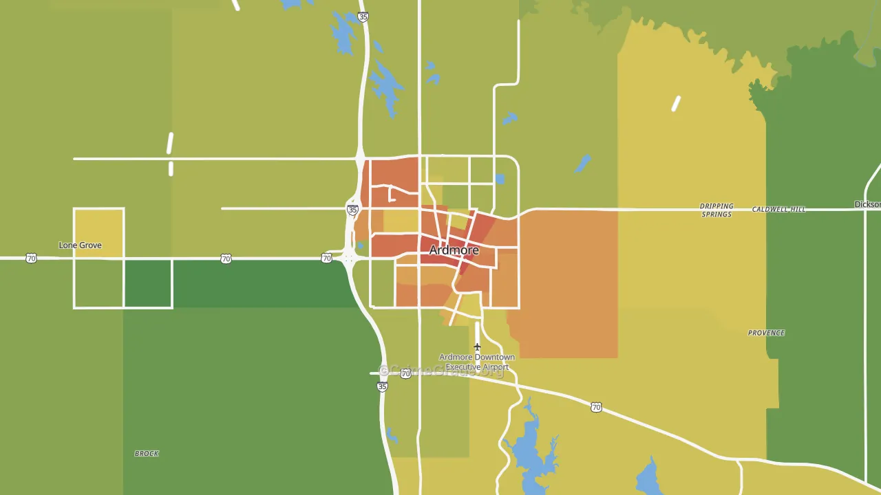 Ardmore, OK Map of Burglary Rates