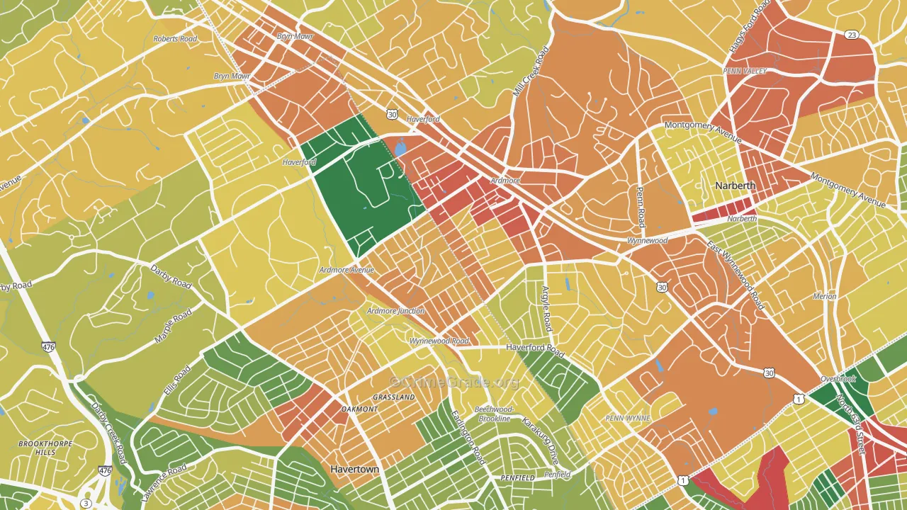 Ardmore, PA Map of Burglary Rates
