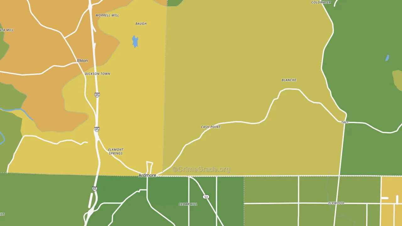 Ardmore, TN Map of Burglary Rates