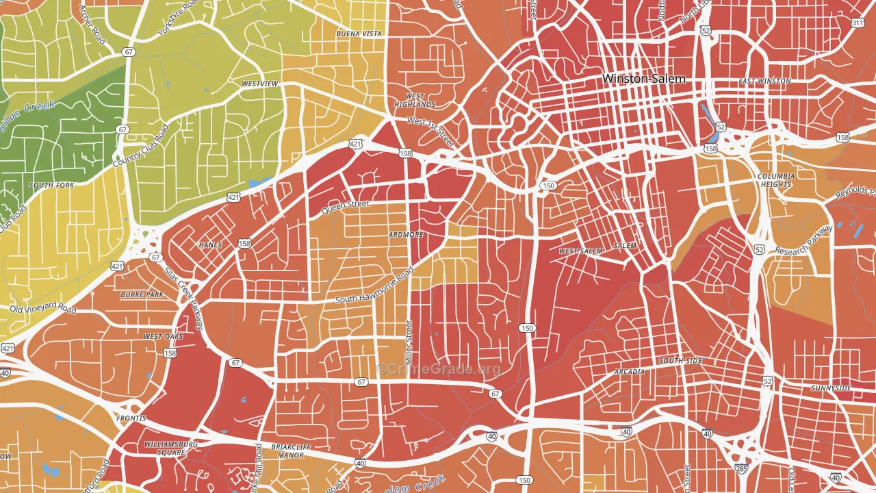 Ardmore, Winston-Salem, NC Map of Burglary Rates