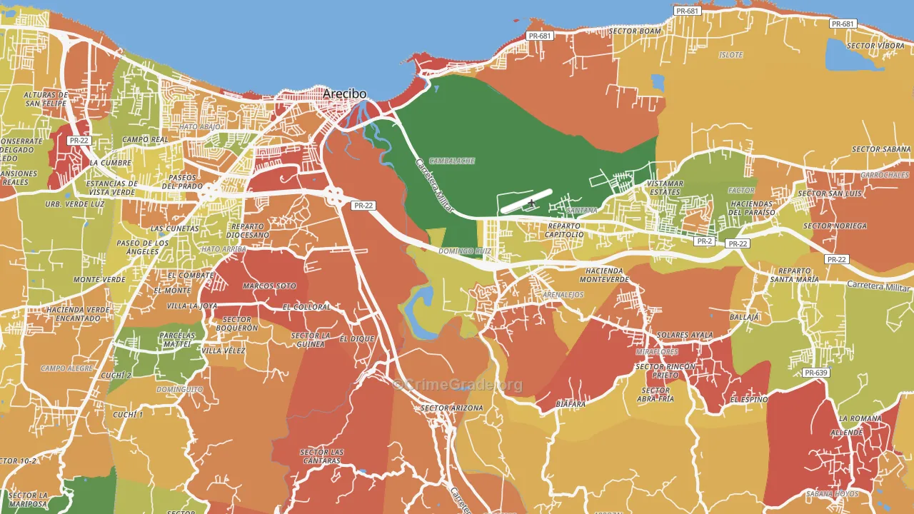 Arecibo Municipio, PR Map of Burglary Rates