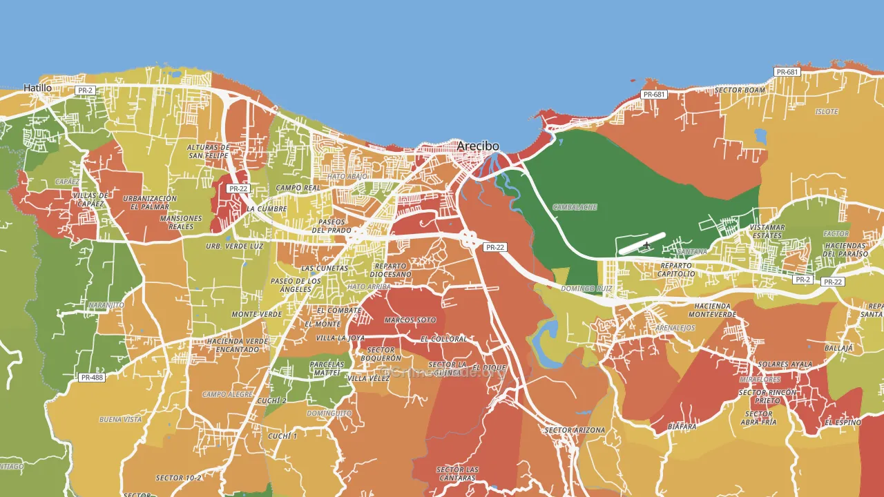 Arecibo, PR Map of Burglary Rates