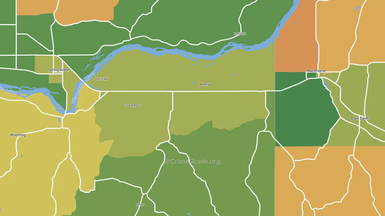 Arena, WI Map of Burglary Rates