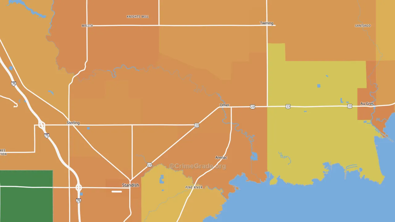 Arenac County, MI Map of Burglary Rates