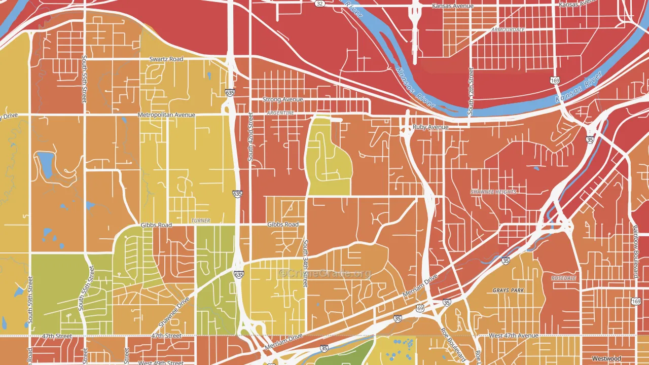 Argentine, Kansas City, KS Map of Burglary Rates