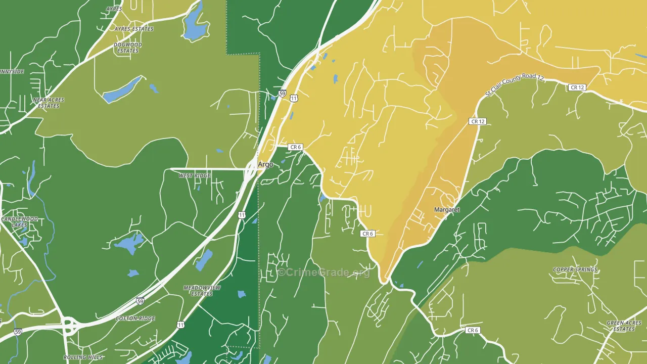 Argo, AL Map of Burglary Rates