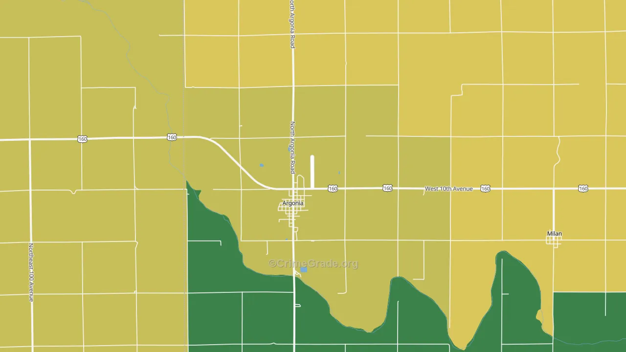 Argonia, KS Map of Burglary Rates