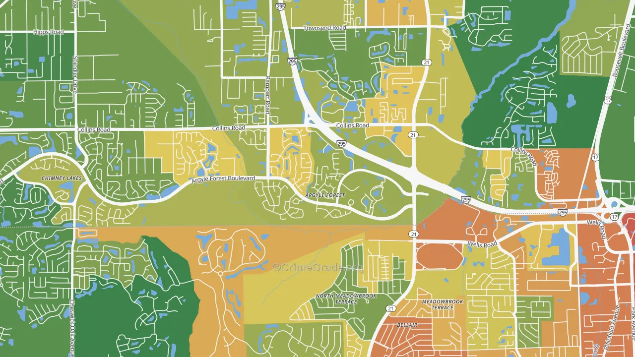 Argyle Forest, Jacksonville, FL Map of Burglary Rates