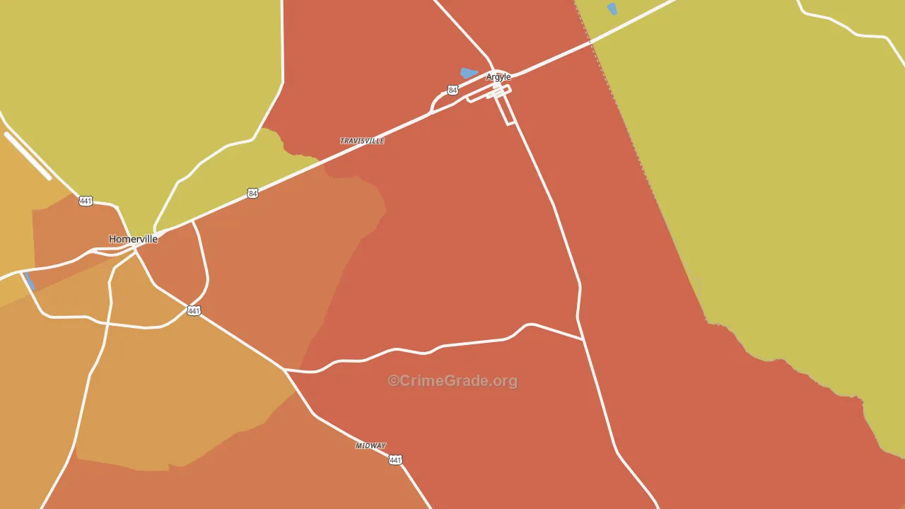 Argyle, GA Map of Burglary Rates