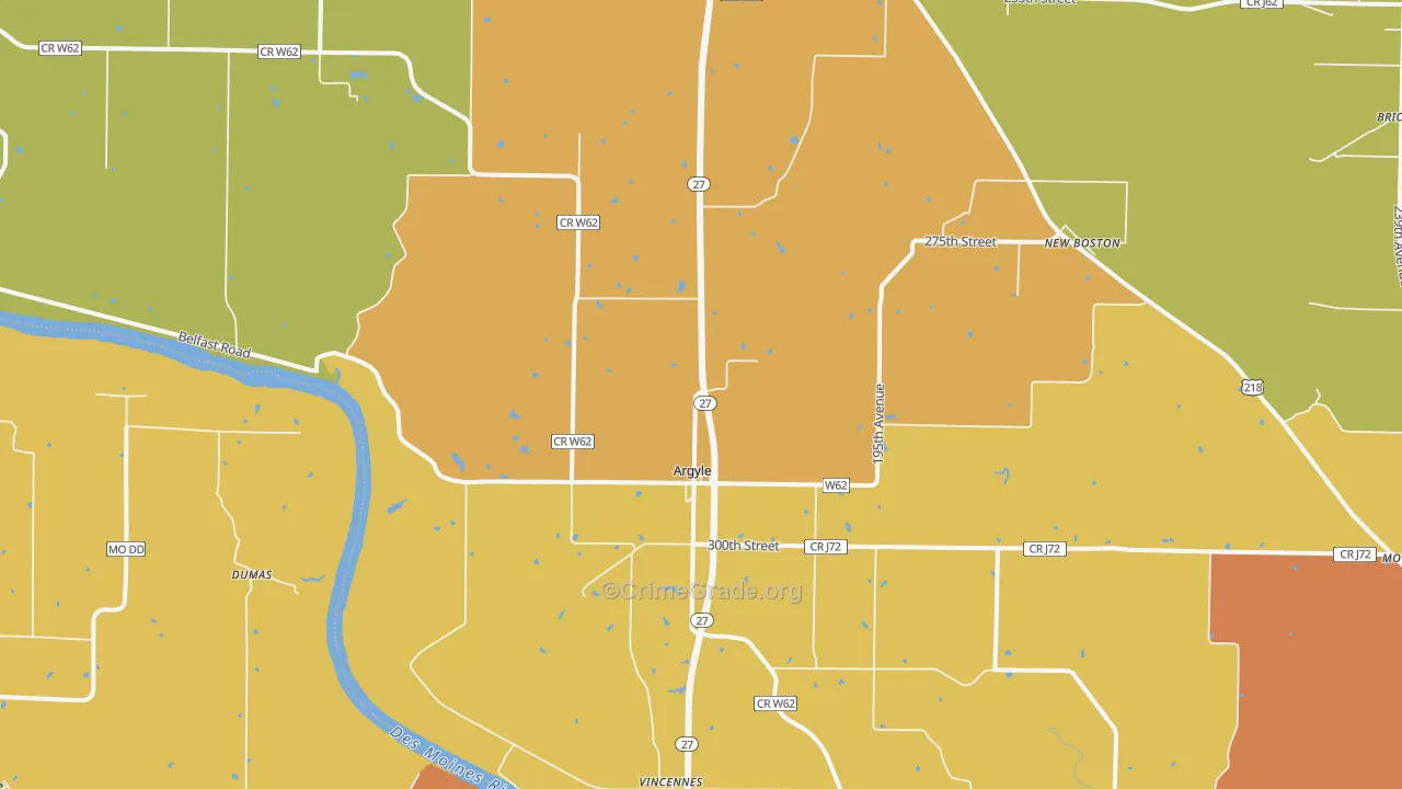 Argyle, IA Map of Burglary Rates