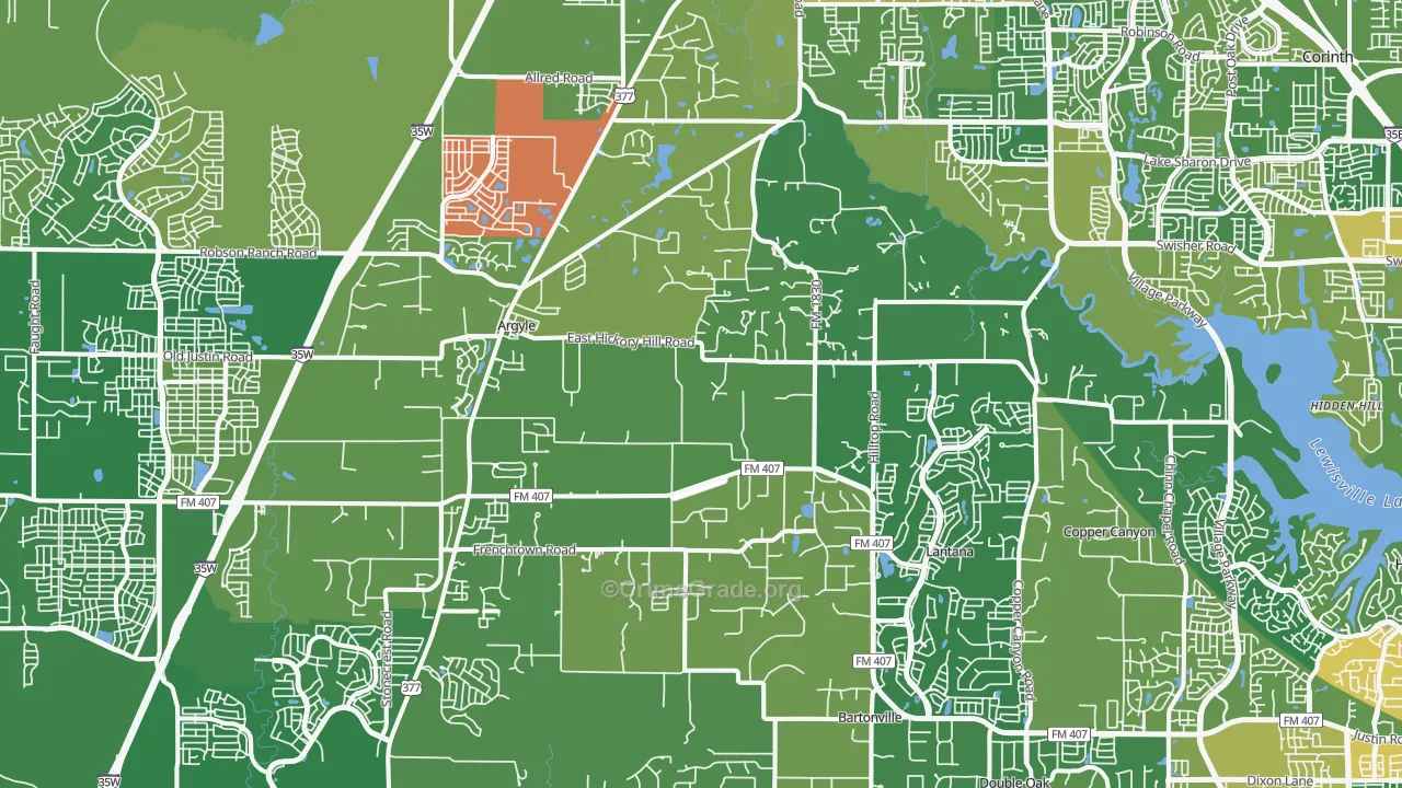 Argyle, TX Map of Burglary Rates
