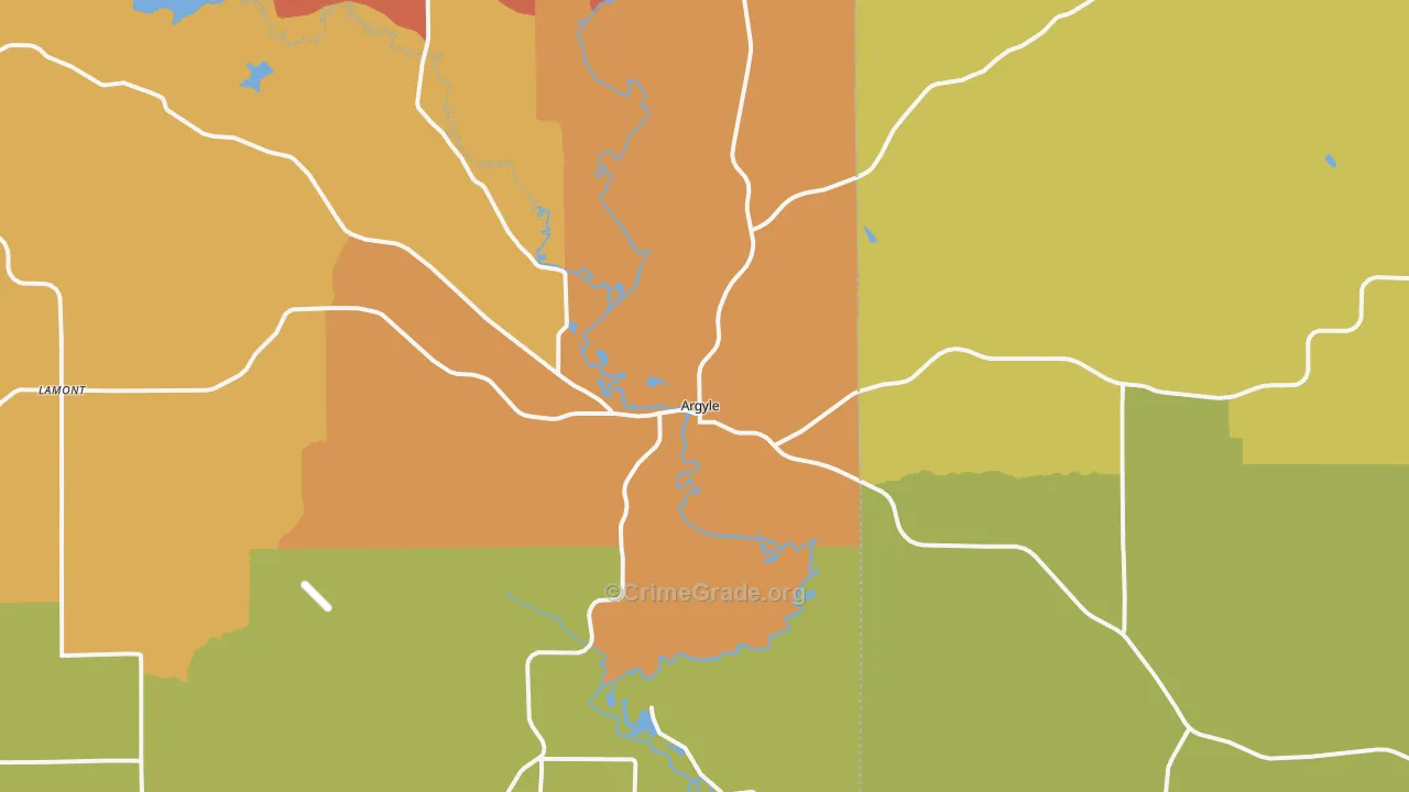 Argyle, WI Map of Burglary Rates
