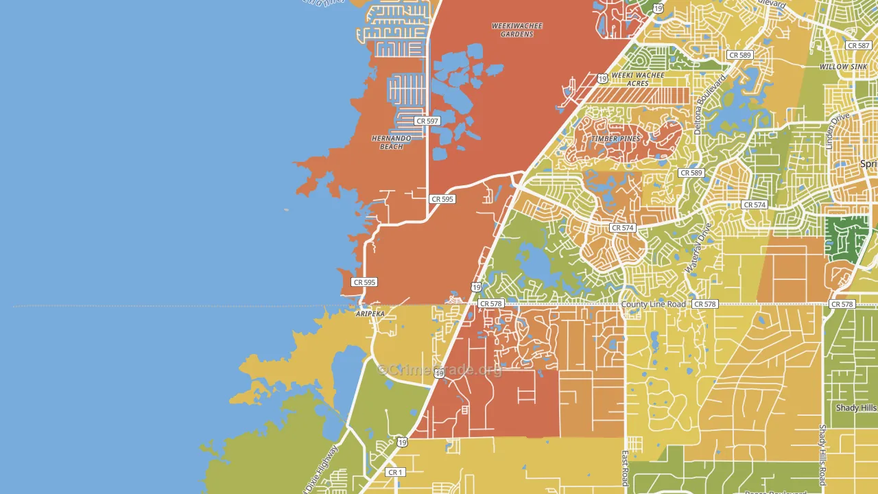 Aripeka, FL Map of Burglary Rates