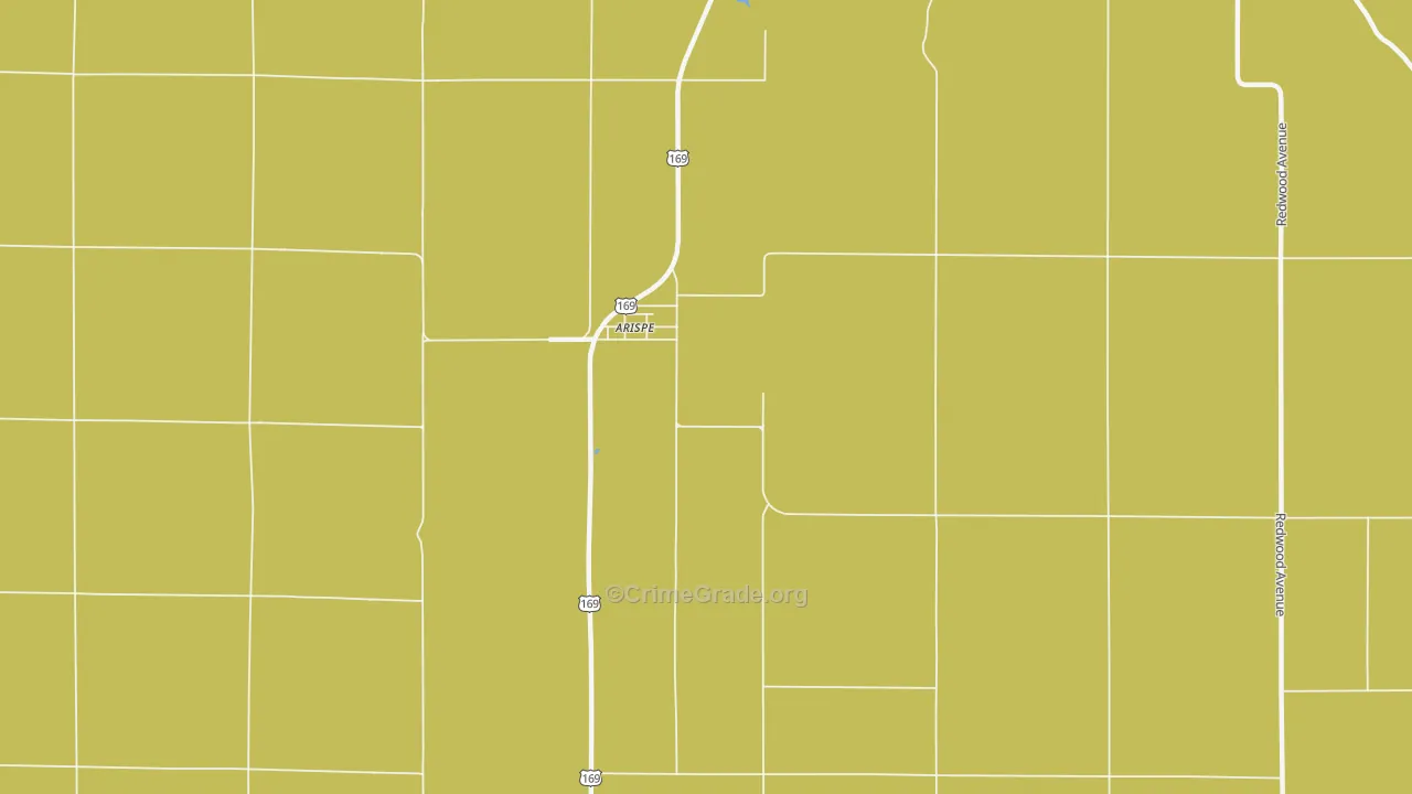 Arispe, IA Map of Burglary Rates