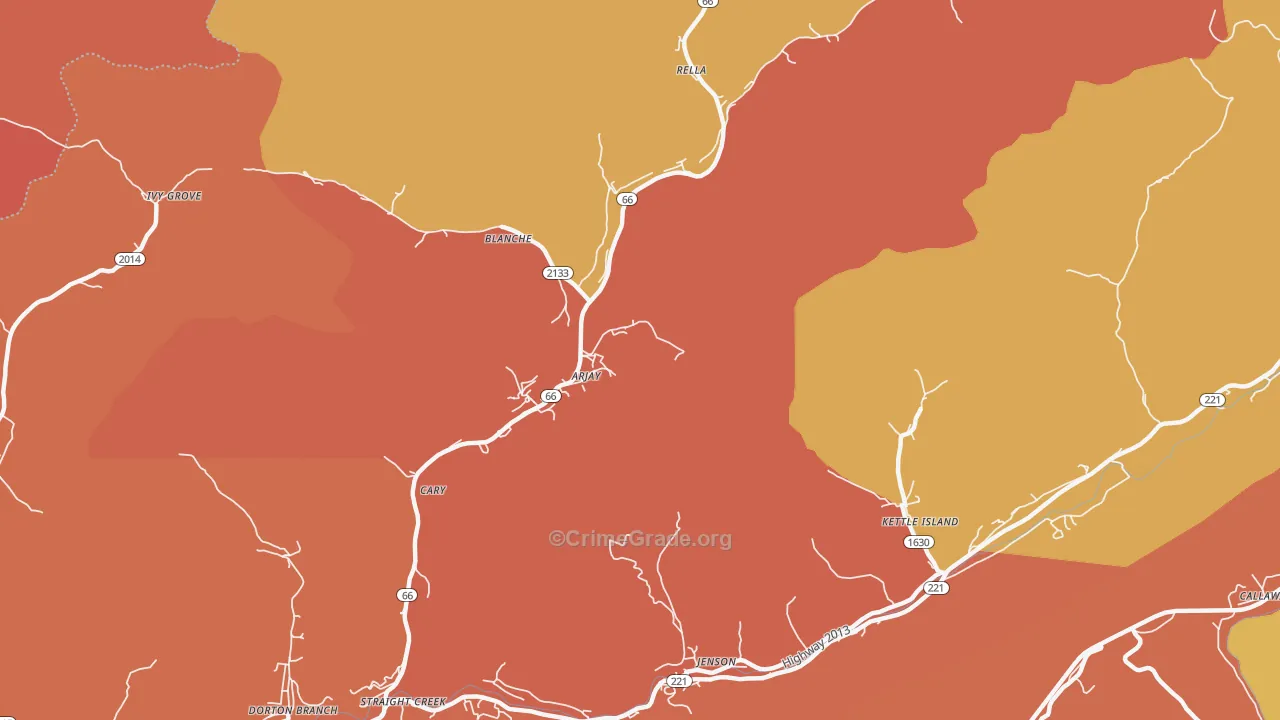Arjay, KY Map of Burglary Rates