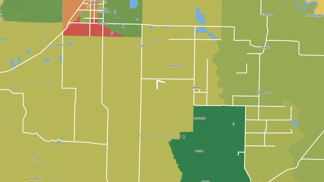 Arkansas County, AR Map of Burglary Rates
