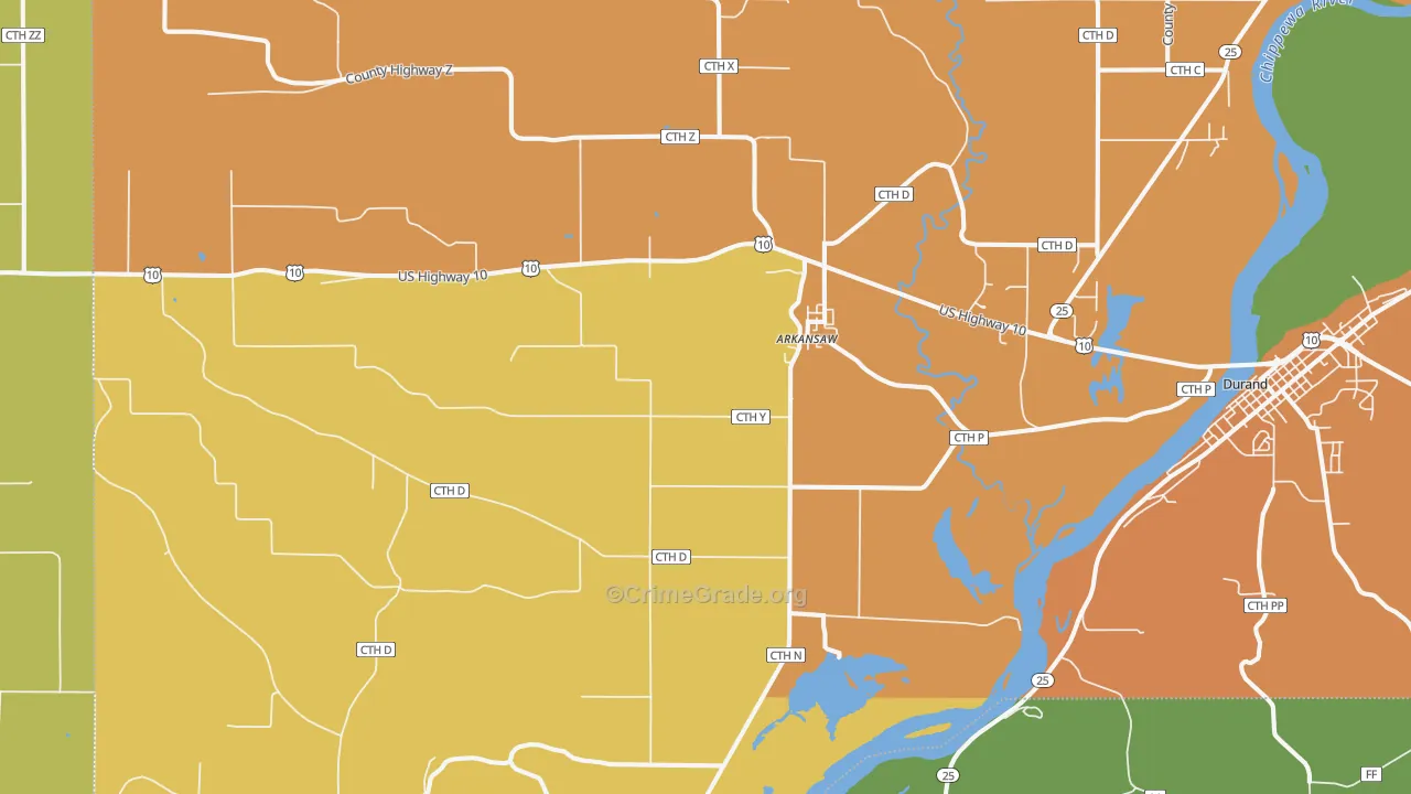 Arkansaw, WI Map of Burglary Rates