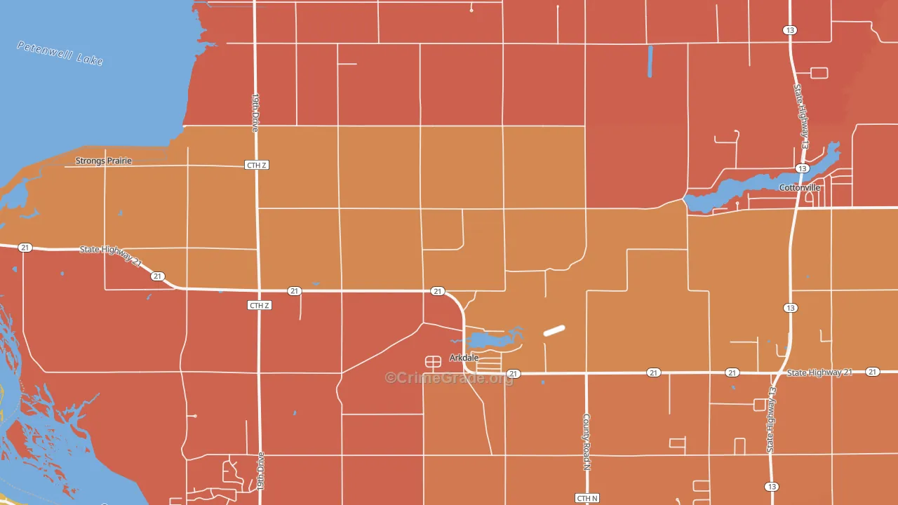 Arkdale, WI Map of Burglary Rates