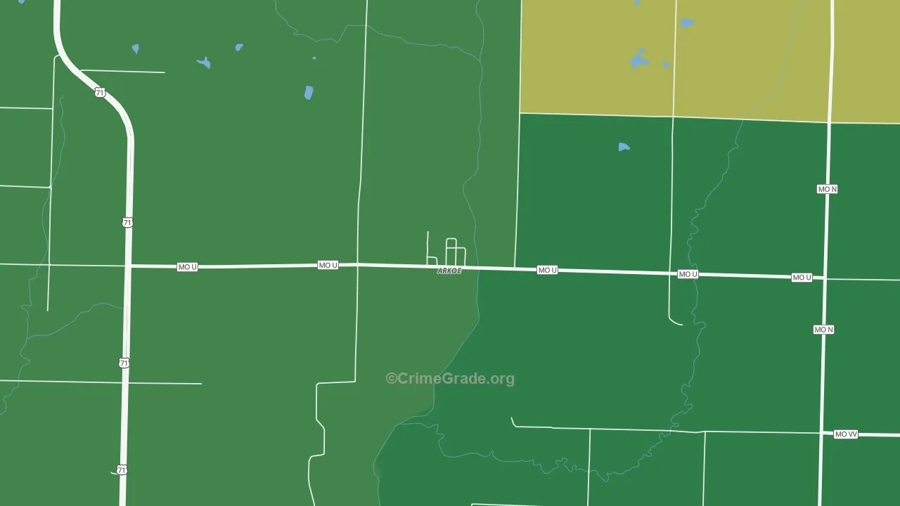 Arkoe, MO Map of Burglary Rates