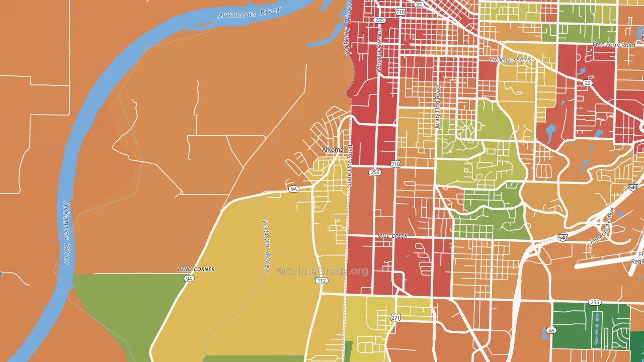 Arkoma, OK Map of Burglary Rates