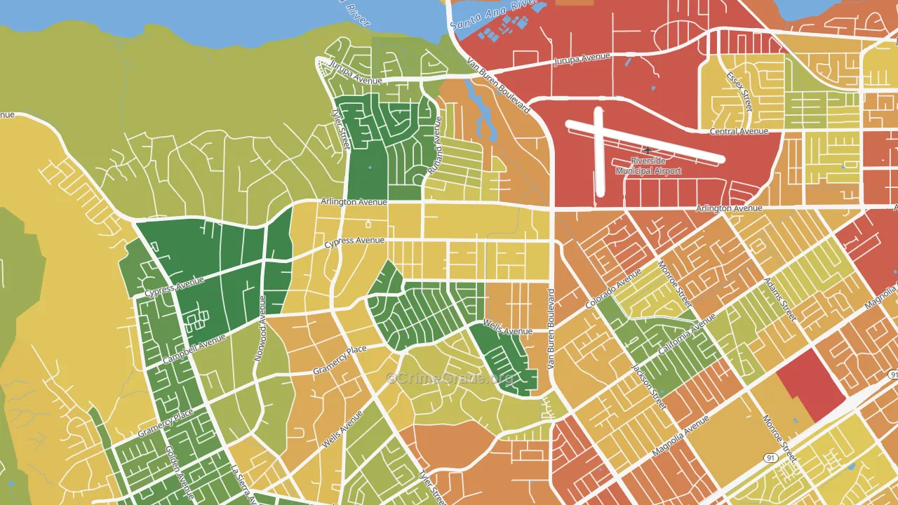 Arlanza, Riverside, CA Map of Burglary Rates