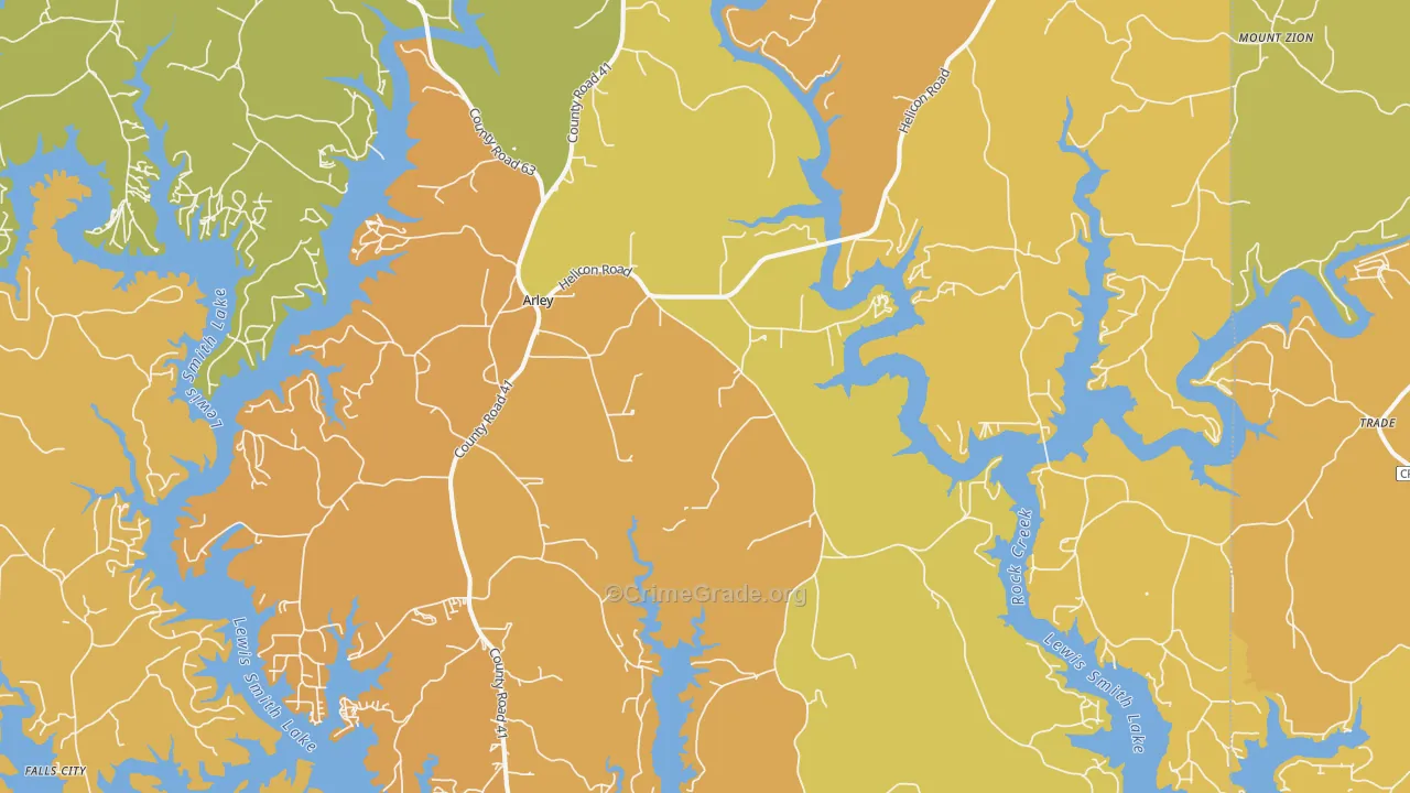 Arley, AL Map of Burglary Rates