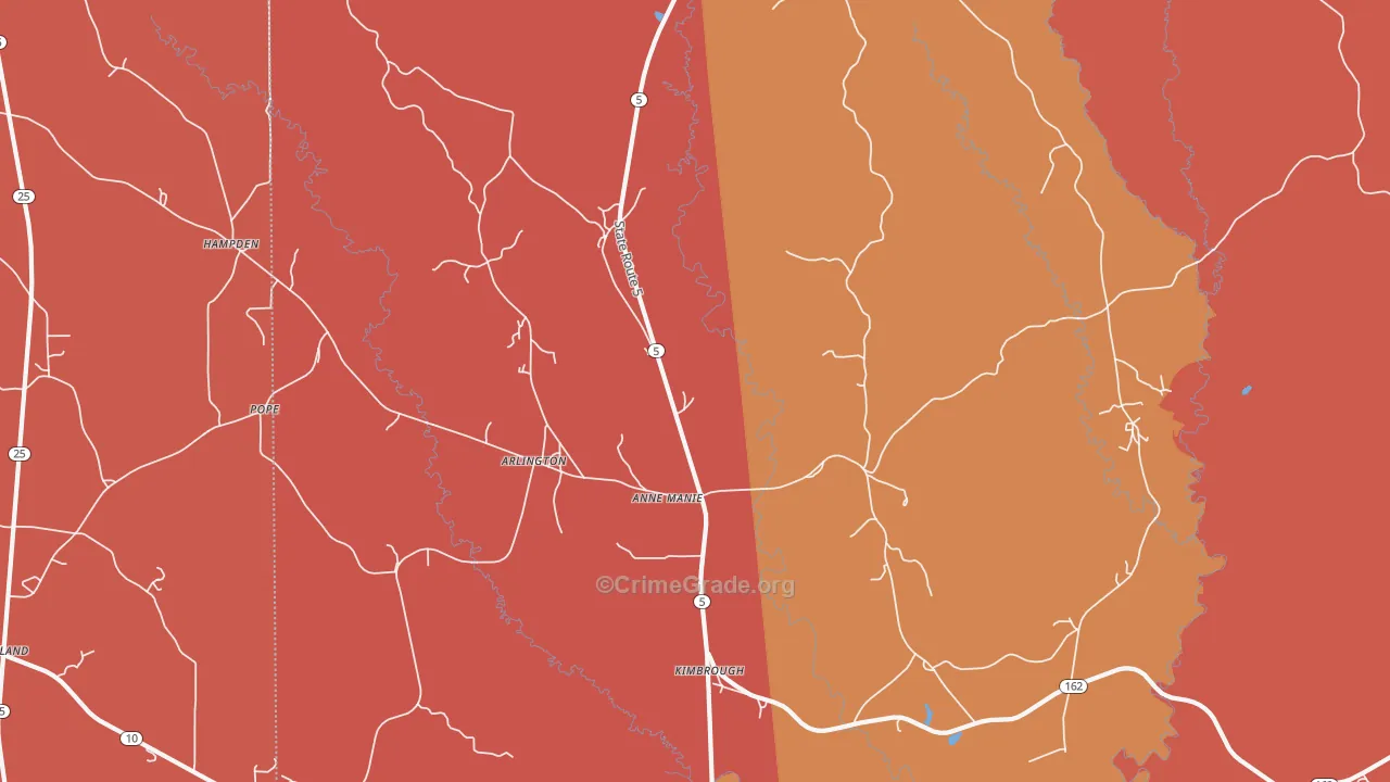 Arlington, AL Map of Burglary Rates