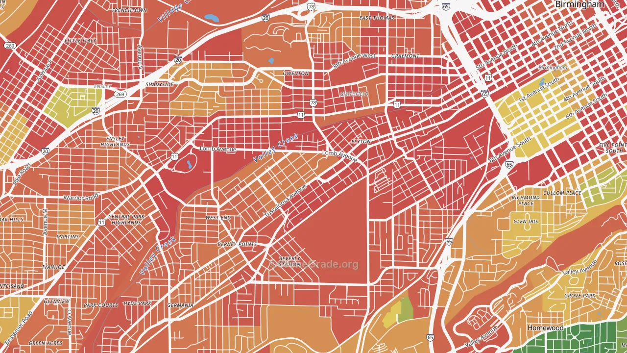 Arlington, Birmingham, AL Map of Burglary Rates