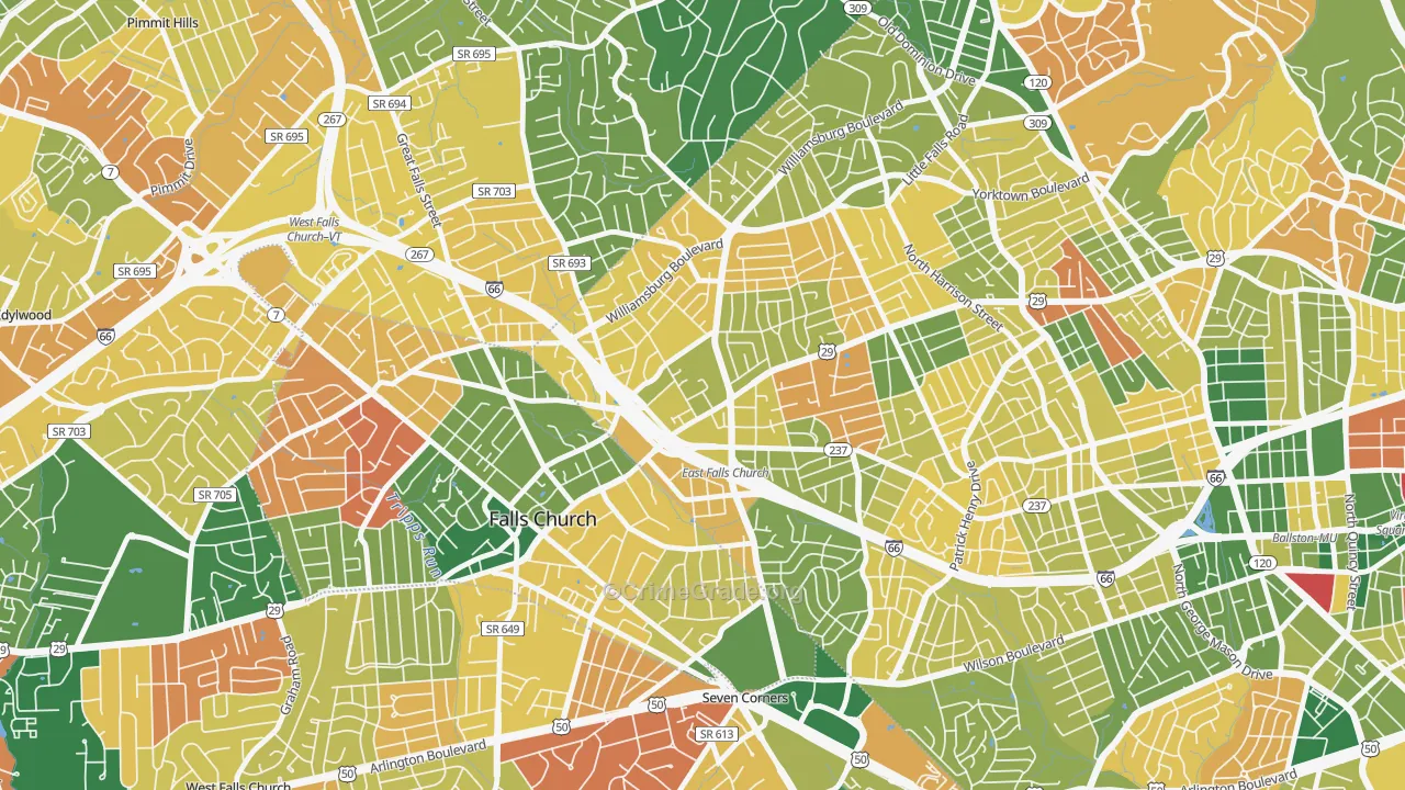 Arlington-East Falls, Arlington, VA Map of Burglary Rates