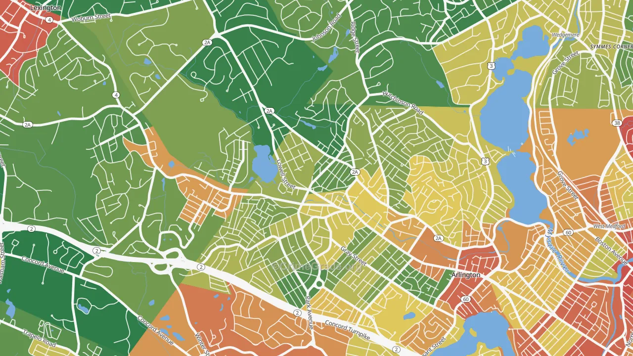 Arlington Heights, Arlington, MA Map of Burglary Rates