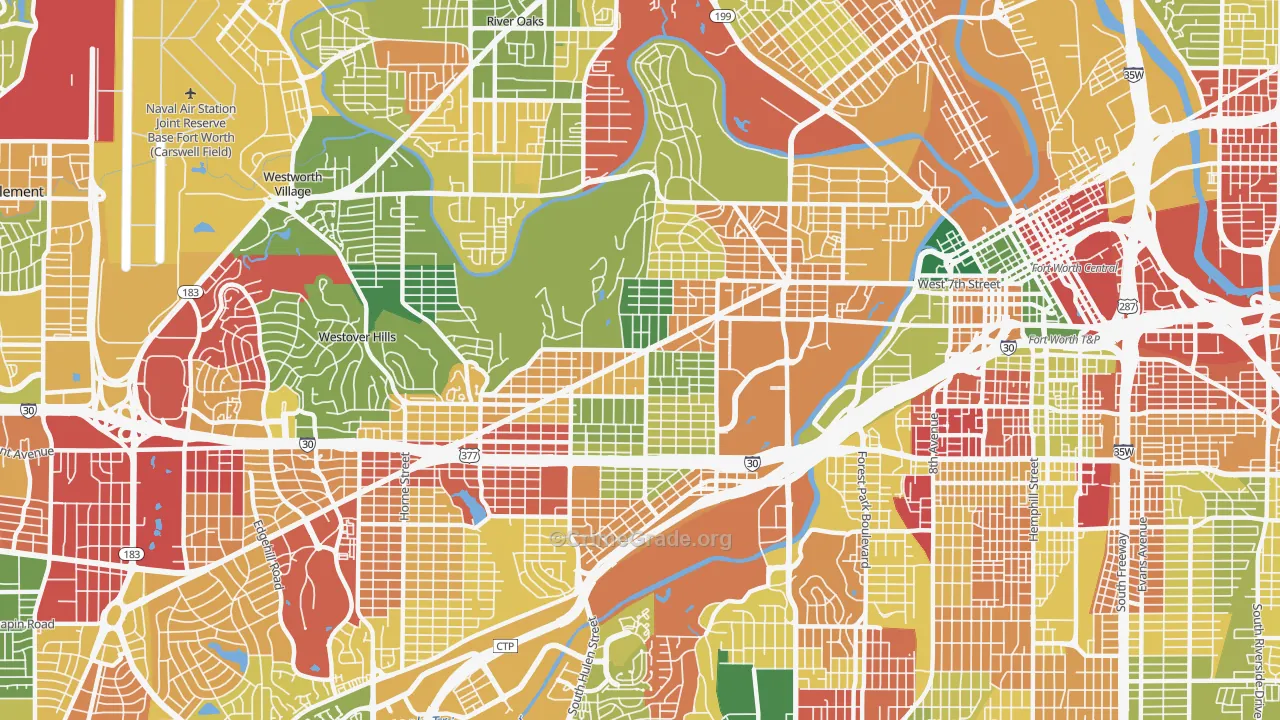 Arlington Heights, Fort Worth, TX Map of Burglary Rates
