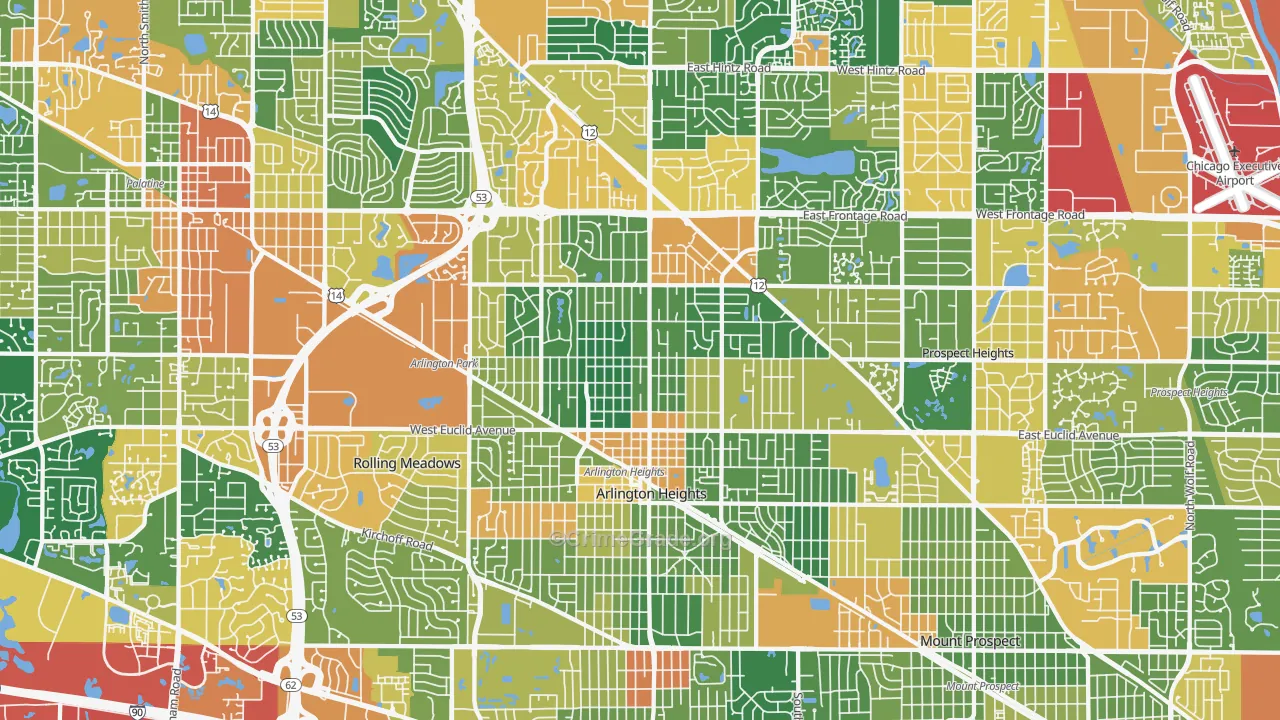 Arlington Heights, IL Map of Burglary Rates