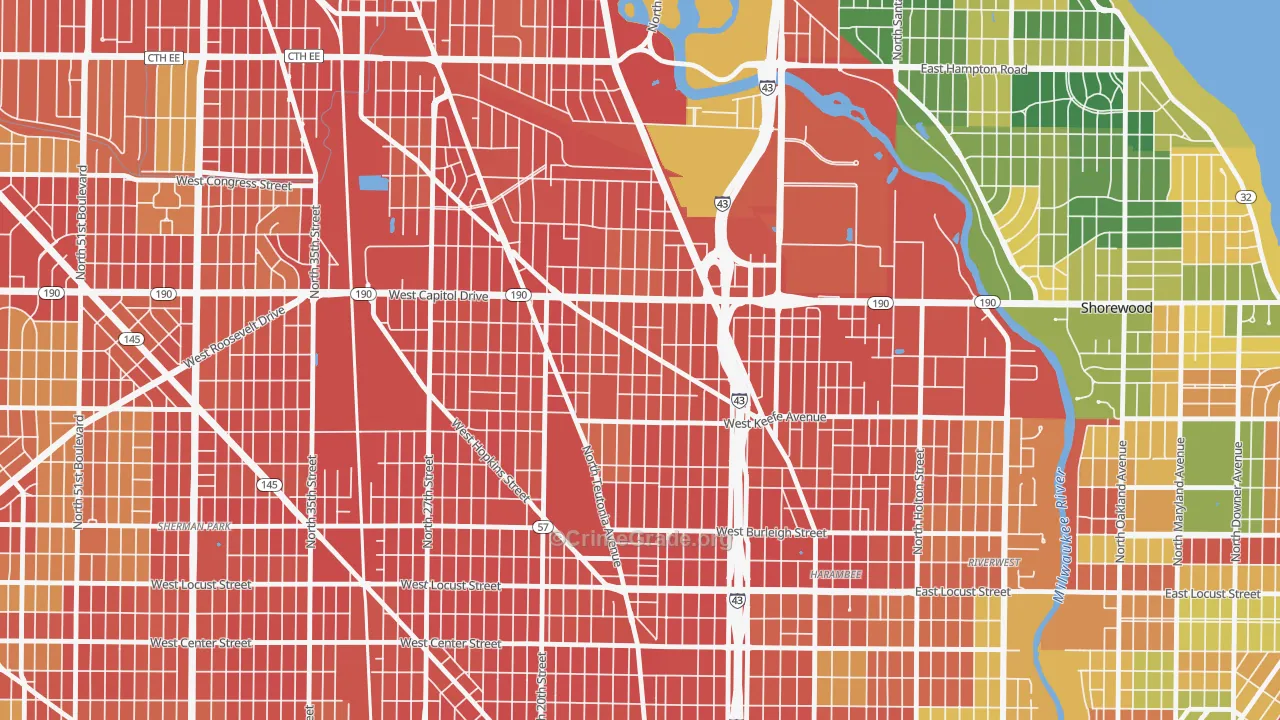 Arlington Heights, Milwaukee, WI Map of Burglary Rates