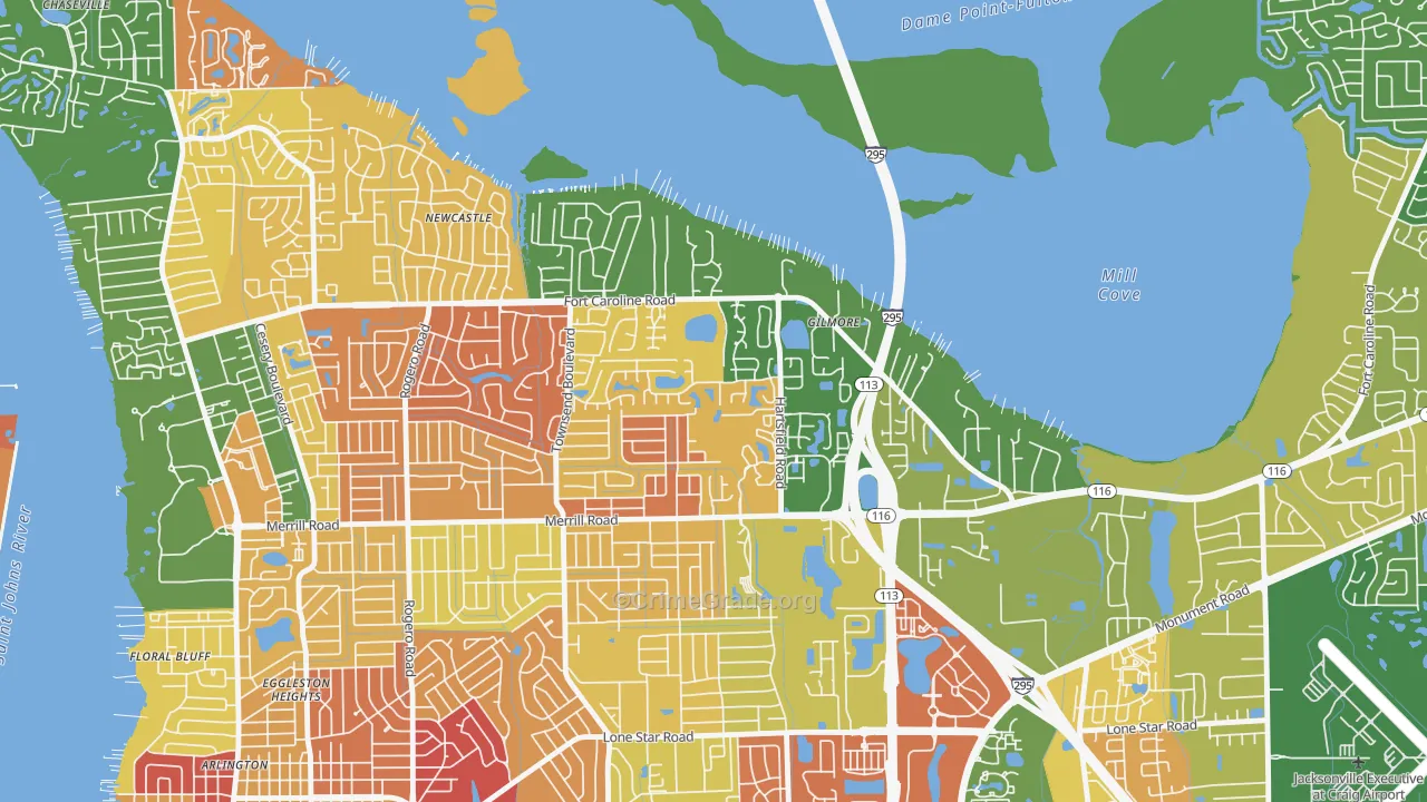 Arlington Hills, Jacksonville, FL Map of Burglary Rates