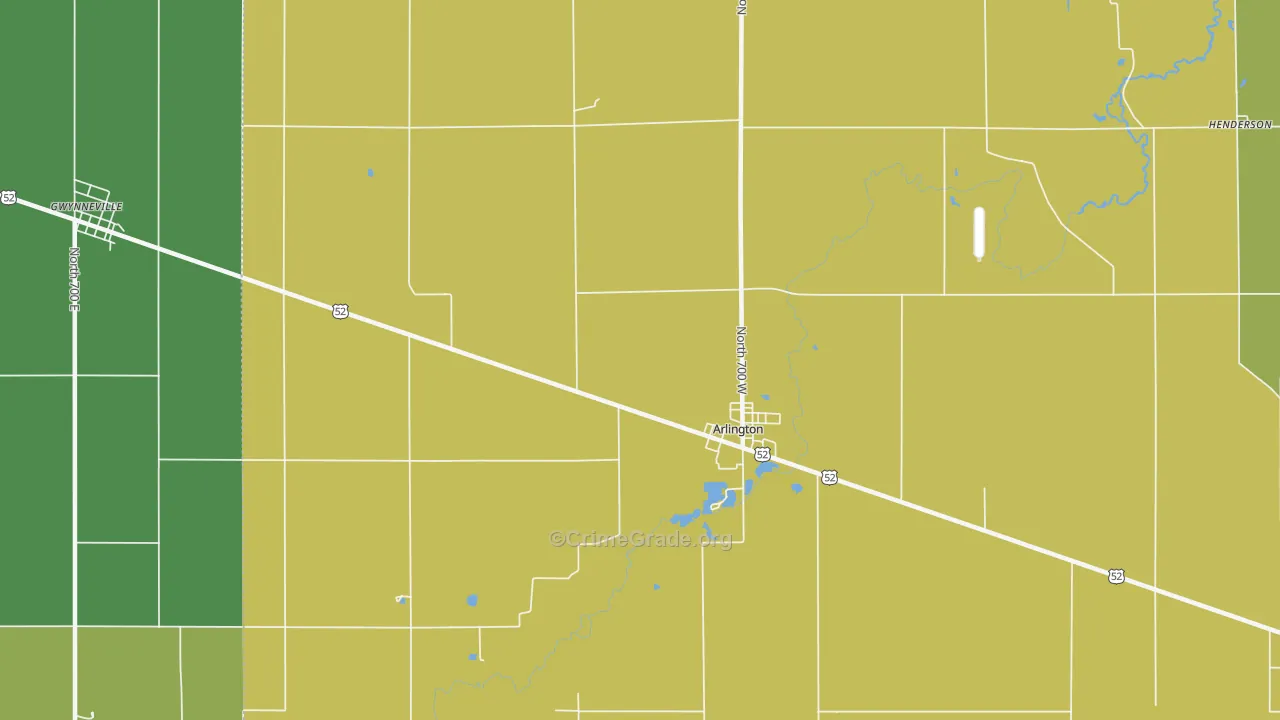 Arlington, IN Map of Burglary Rates