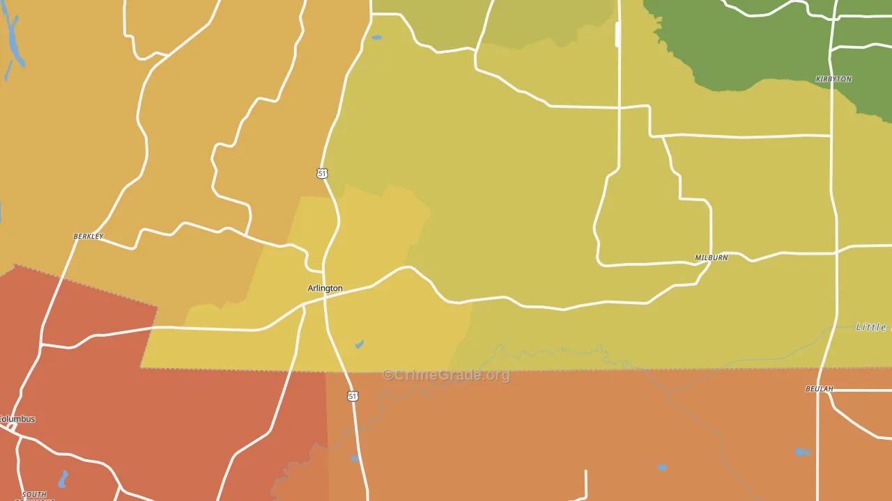 Arlington, KY Map of Burglary Rates