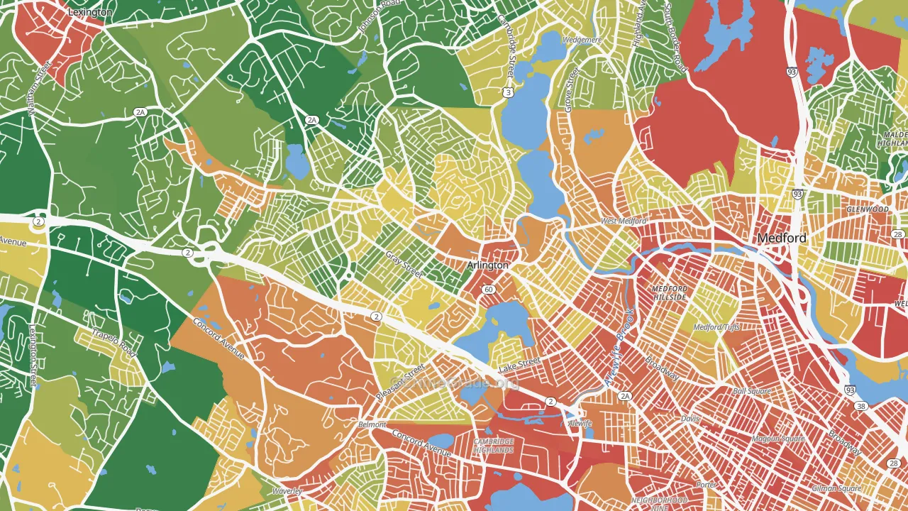 Arlington, MA Map of Burglary Rates