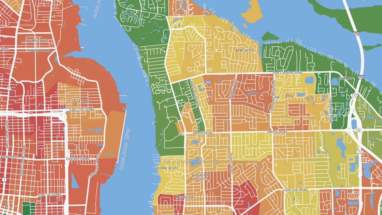 Arlington Manor, Jacksonville, FL Map of Burglary Rates