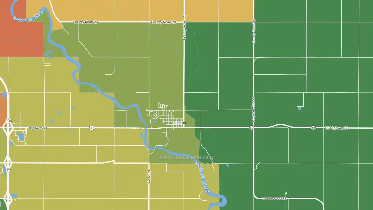 Arlington, NE Map of Burglary Rates