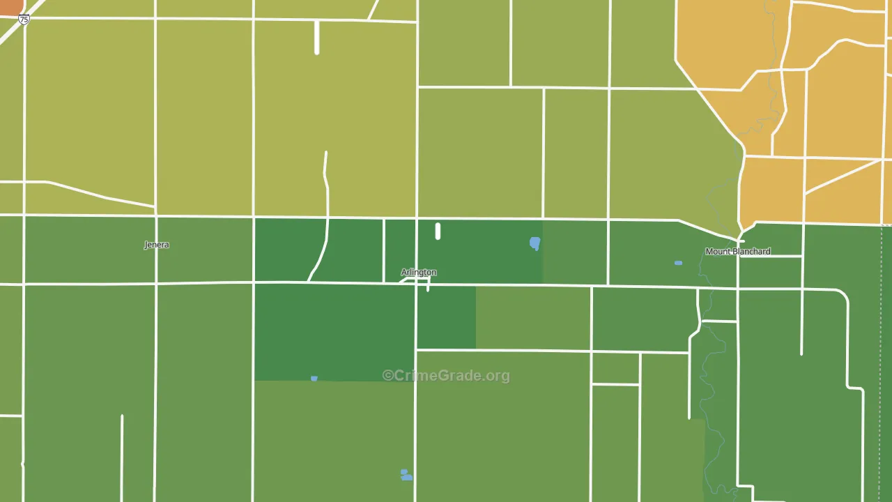 Arlington, OH Map of Burglary Rates