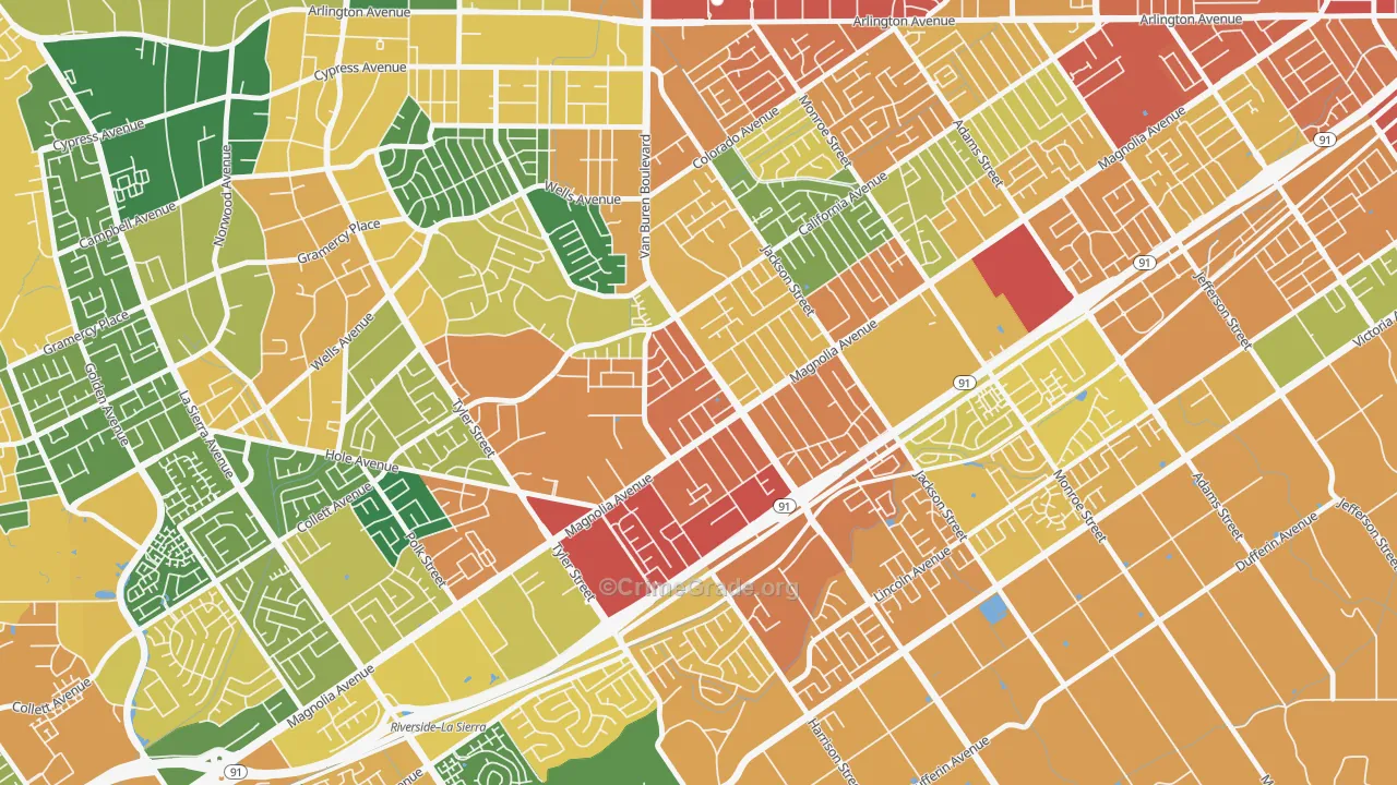 Arlington, Riverside, CA Map of Burglary Rates