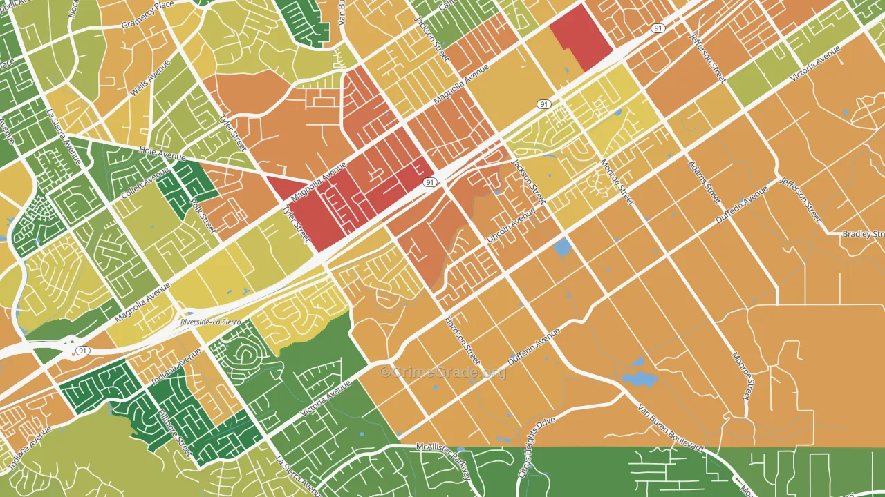 Arlington South, Riverside, CA Map of Burglary Rates
