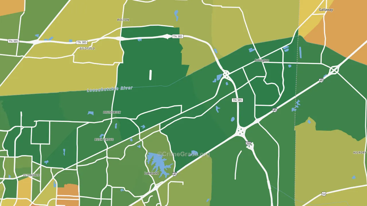 Arlington, TN Map of Burglary Rates