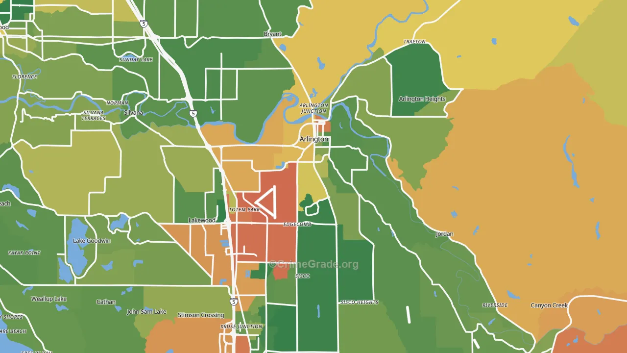 Arlington, WA Map of Burglary Rates