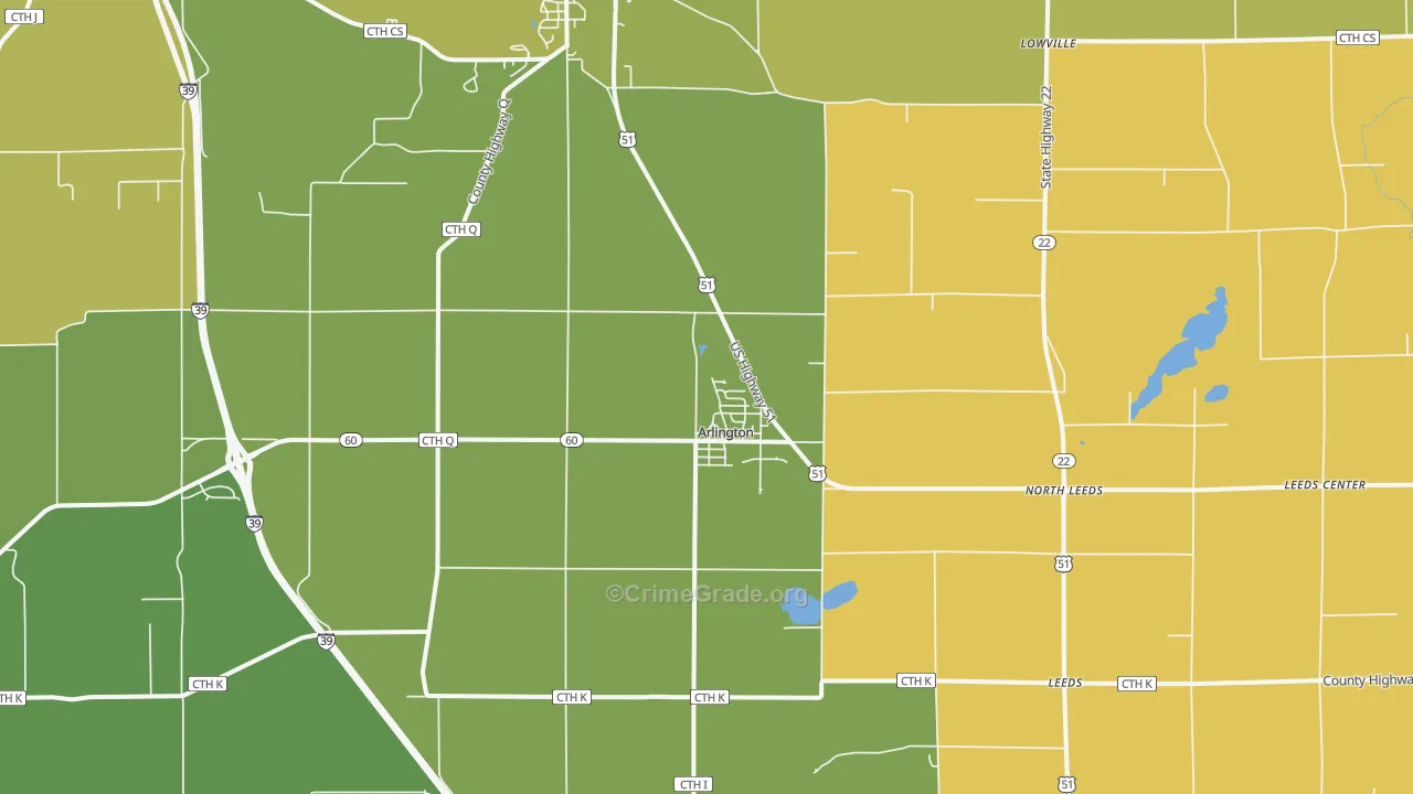Arlington, WI Map of Burglary Rates