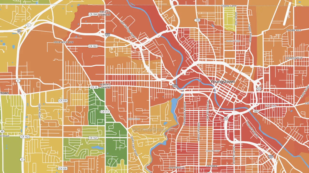 Arlington, Youngstown, OH Map of Burglary Rates
