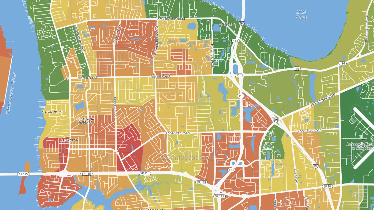 Arlingwood, Jacksonville, FL Map of Burglary Rates
